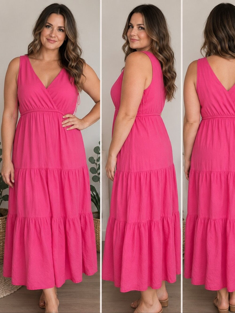 Charlie Paige Hot Pink 100% Cotton Tiered Dress – Size 14–16